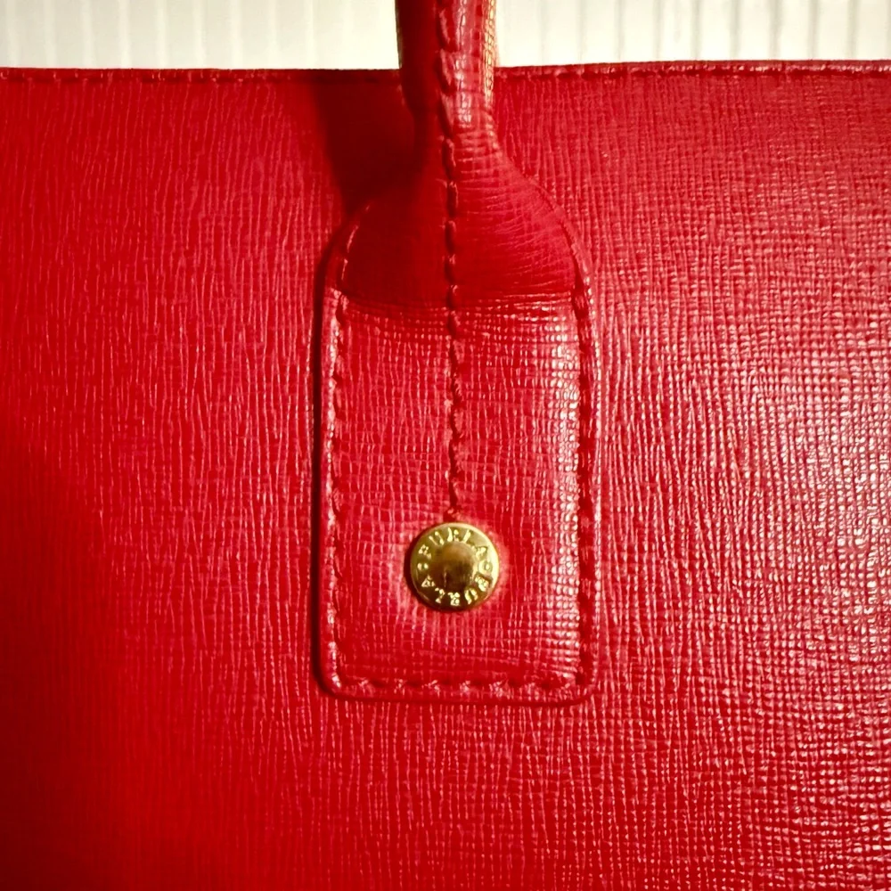 Furla Linda Saffiano Red Leather Top Handle Tote Bag Purse w/ Dustbag EUC